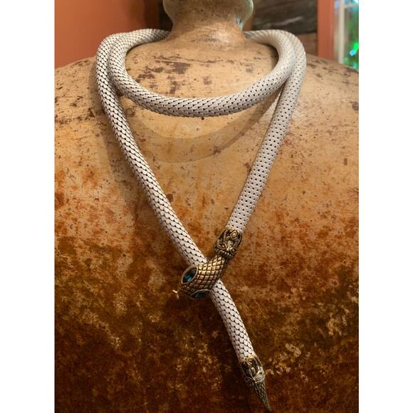 White Enamel Blue Eyed Snake Belt or Necklace by DL Auld Vintage - Picture 3 of 9
